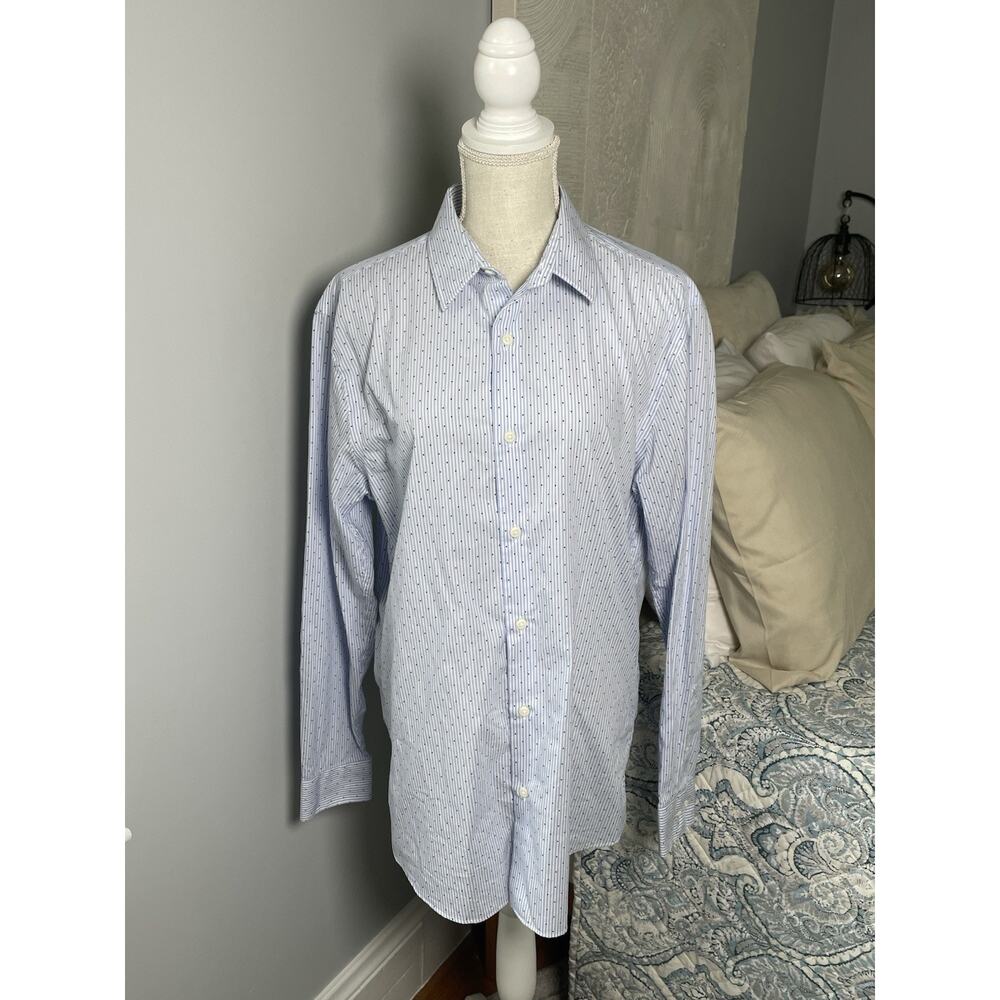 Hawker Rye Men’s Slim Fit Button Down L Blue Stripe Polka Dot Quiet Luxury Shirt